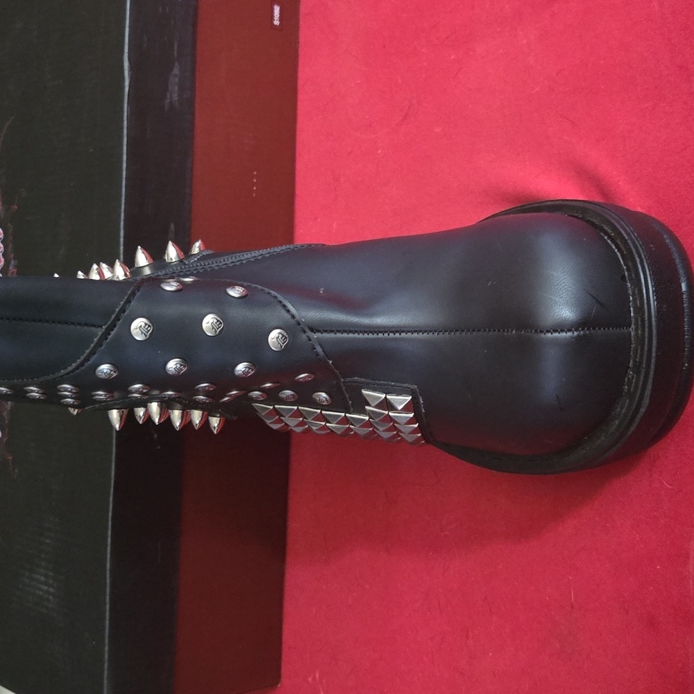 Demonia Studded Black Ankle Boots - Picture 3 of 6